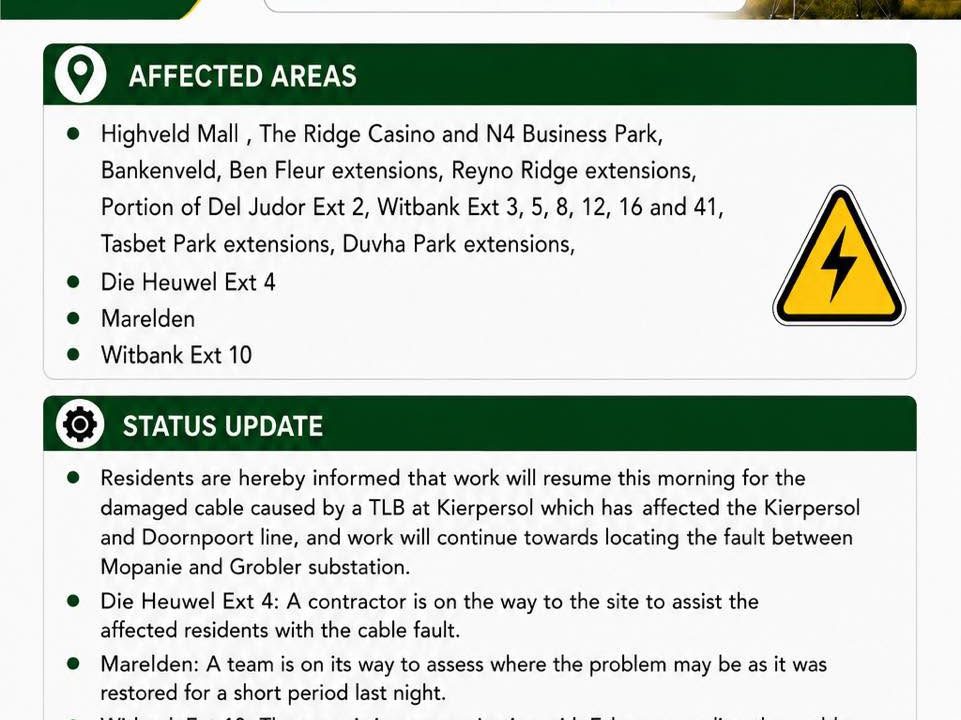 Power supply update poster for 1 August 2026 at 08:27. Full text appears below.