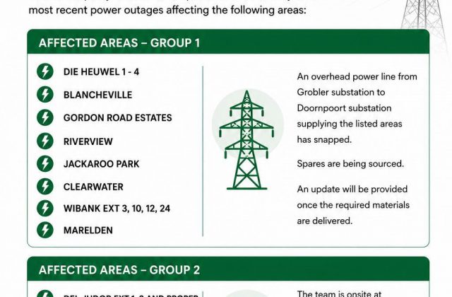 Power supply update poster for 13 August 2026. Full text appears below.