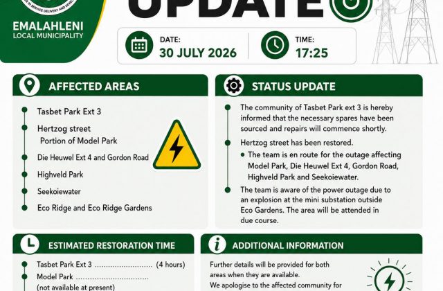 Power supply update poster for 30 July 2026 at 17:25. Full text appears below.
