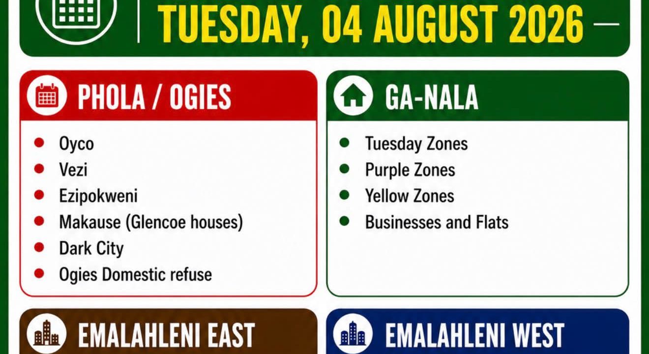 Refuse collection schedule poster for Tuesday 4 August 2026. Full text appears below.