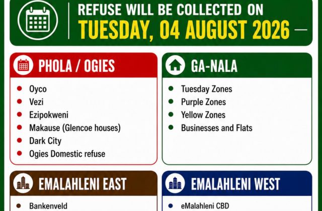 Refuse collection schedule poster for Tuesday 4 August 2026. Full text appears below.