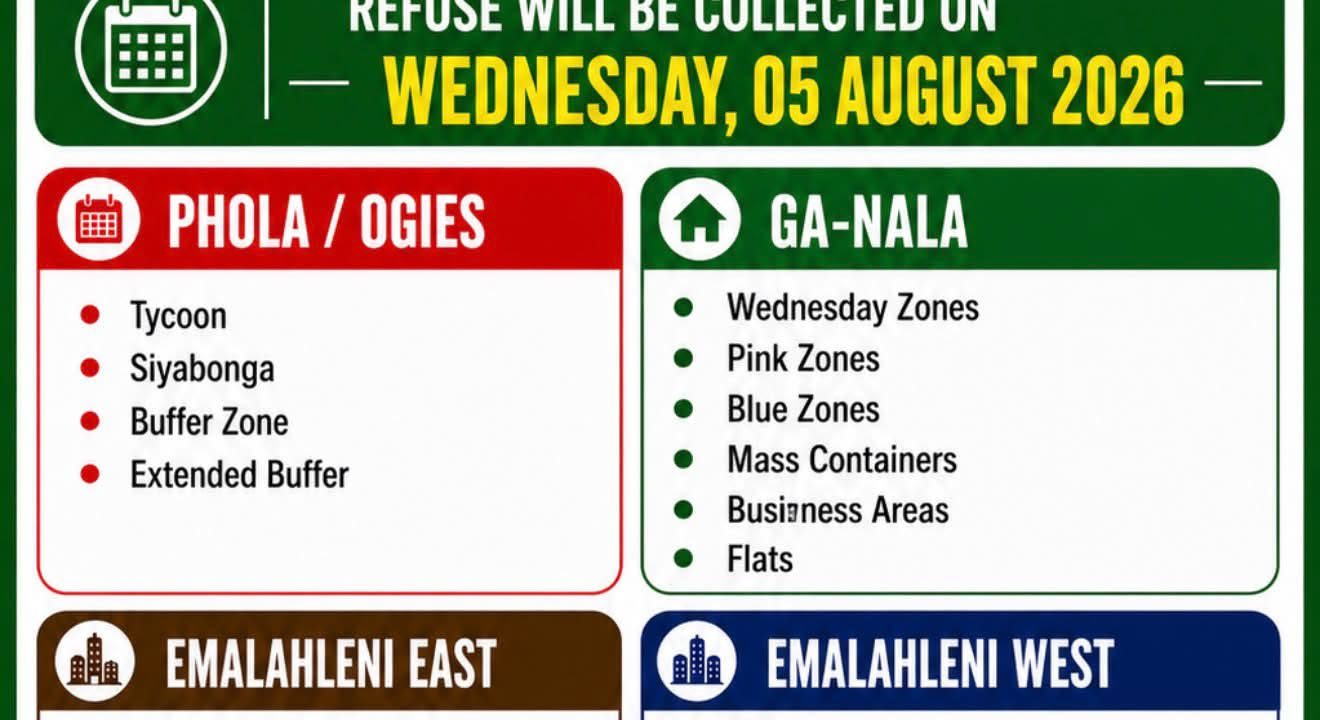 Refuse collection schedule poster for Wednesday 5 August 2026. Full text appears below.