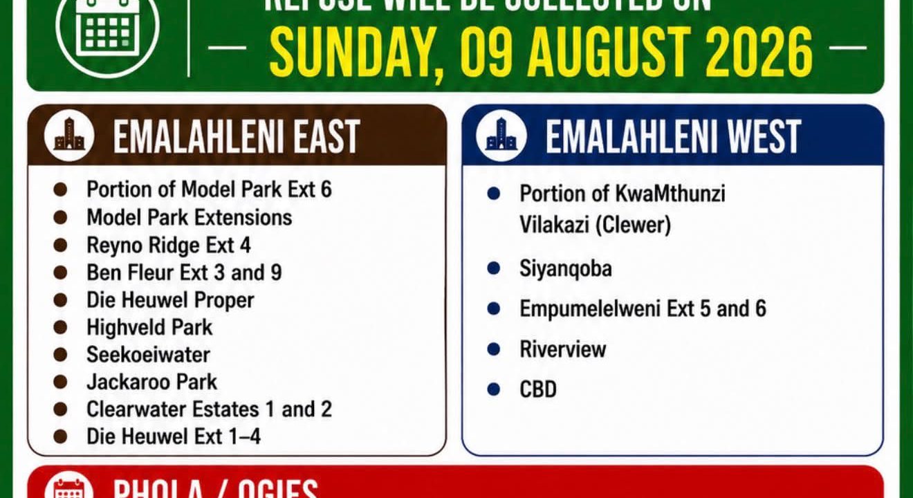 Refuse collection schedule poster for Sunday 9 August 2026. Full text appears below.