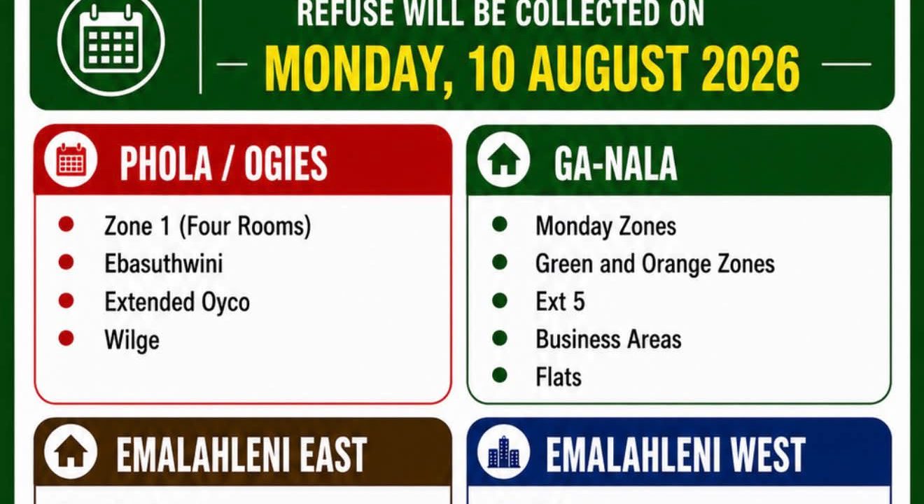 Refuse collection schedule poster for Monday 10 August 2026. Full text appears below.