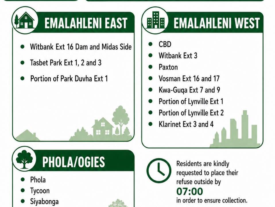 Refuse collection schedule poster for Wednesday 12 August 2026. Full text appears below.